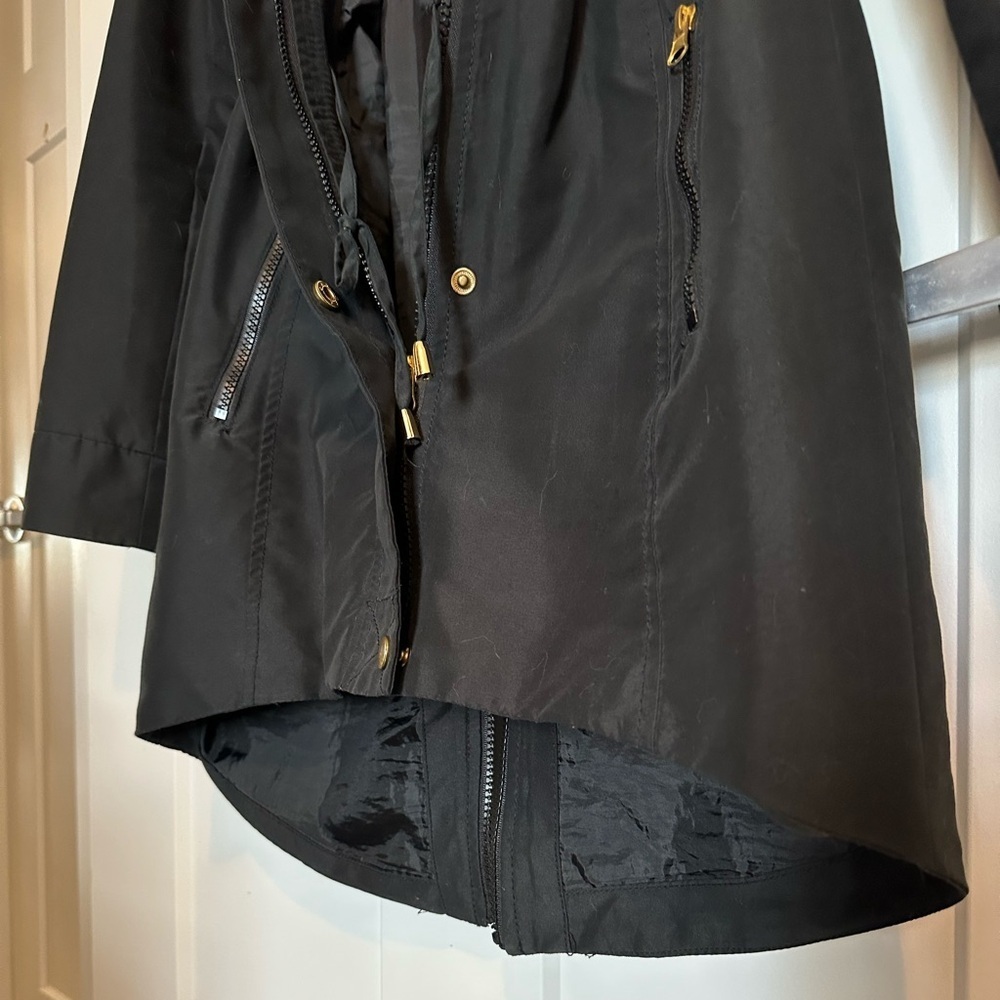 VERO MODA | Black Zipper Trench Coat High Low Hem with Hoodie - Picture 10 of 12